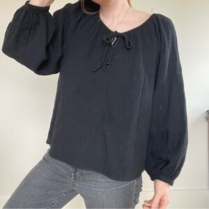 Universal Thread Black Peasant Tie-Neck Blouse
